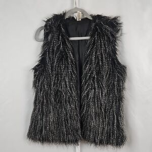 Belle Bird Elegant Black & Gray Faux Fur Vest Size Large